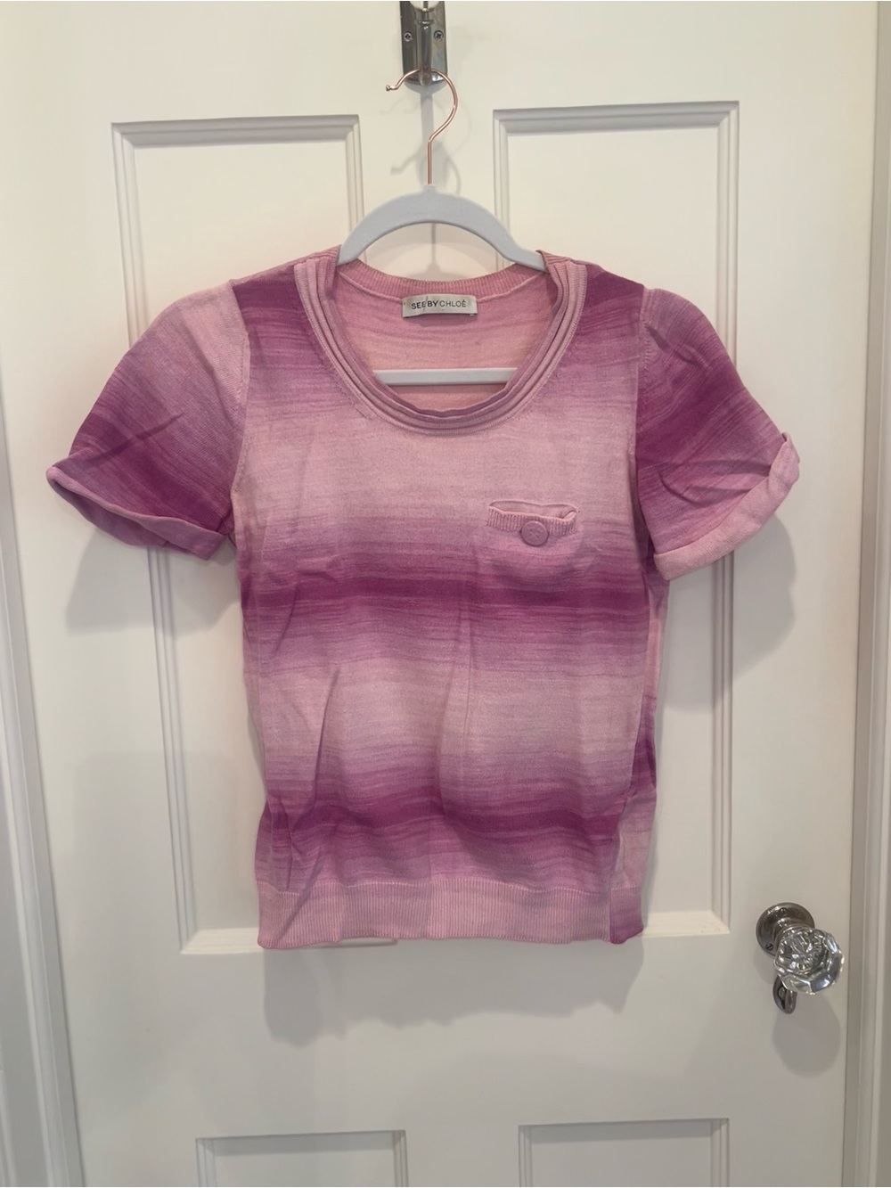 See By Chloe Pink and Purple Ombre Crew Neck Sweater Tee